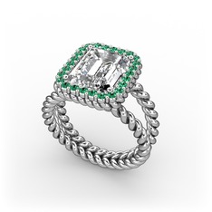 Ellora Yüzük - Swarovski ve yeşil kuvars 8 ayar beyaz altın yüzük #s379wr
