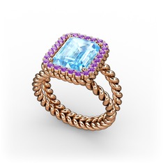 Ellora Yüzük - Akuamarin ve ametist 925 ayar rose altın kaplama gümüş yüzük #s42yat