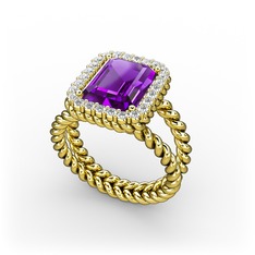 Ametist ve swarovski 8 ayar altın yüzük