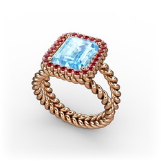 Akuamarin ve garnet 18 ayar rose altın yüzük