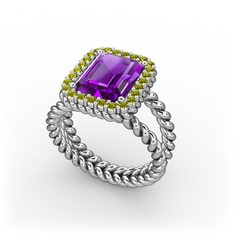 Ellora Yüzük - Ametist ve peridot 14 ayar beyaz altın yüzük #sjw07h