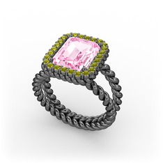 Ellora Yüzük - Pembe kuvars ve peridot 925 ayar siyah rodyum kaplama gümüş yüzük #sn1r6o