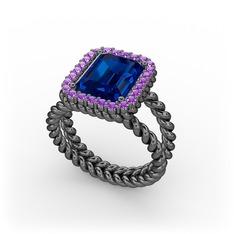 Ellora Yüzük - Lab safir ve ametist 925 ayar siyah rodyum kaplama gümüş yüzük #su4dvj