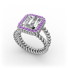 Ellora Yüzük - Swarovski ve ametist 14 ayar beyaz altın yüzük #t0bt3g