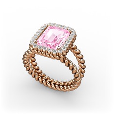 Pembe kuvars ve pırlanta 14 ayar rose altın yüzük (0.39 karat)