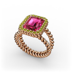 Ellora Yüzük - Rodolit garnet ve peridot 14 ayar rose altın yüzük #u9ehgn