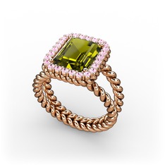 Peridot ve pembe kuvars 8 ayar rose altın yüzük