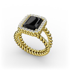 Ellora Yüzük - Siyah zirkon ve pırlanta 925 ayar altın kaplama gümüş yüzük (0.39 karat) #up1h3b