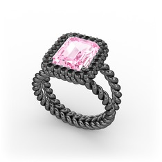 Ellora Yüzük - Pembe kuvars ve siyah zirkon 925 ayar siyah rodyum kaplama gümüş yüzük #up6vgo