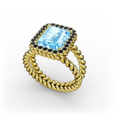 Ellora Yüzük - Akuamarin ve siyah zirkon 14 ayar altın yüzük #ws1kg0