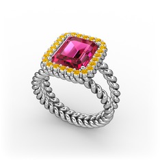 Ellora Yüzük - Rodolit garnet ve sitrin 8 ayar beyaz altın yüzük #wscti3