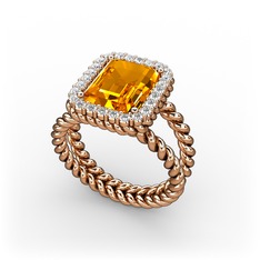 Sitrin ve swarovski 14 ayar rose altın yüzük