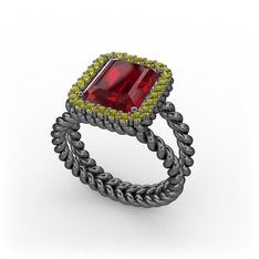Ellora Yüzük - Garnet ve peridot 925 ayar siyah rodyum kaplama gümüş yüzük #xgz7xk