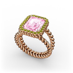 Pembe kuvars ve peridot 14 ayar rose altın yüzük