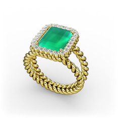 Ellora Yüzük - Kök zümrüt ve beyaz zirkon 8 ayar altın yüzük #xs6yal