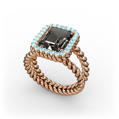 Ellora Yüzük - Dumanlı kuvars ve akuamarin 8 ayar rose altın yüzük #y591vt