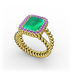 Ellora Yüzük - Kök zümrüt ve ametist 14 ayar altın yüzük #y5b81n