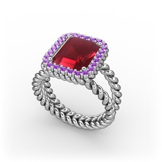 Ellora Yüzük - Kök yakut ve ametist 8 ayar beyaz altın yüzük #ybnfmz