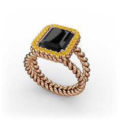 Ellora Yüzük - Siyah zirkon ve sitrin 8 ayar rose altın yüzük #zi84n4