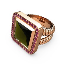 Peridot ve rodolit garnet 18 ayar rose altın yüzük
