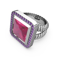 Armonia Yüzük - Pembe kuvars ve ametist 18 ayar beyaz altın yüzük #10wge22