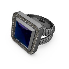 Armonia Yüzük - Lab safir ve dumanlı kuvars 925 ayar siyah rodyum kaplama gümüş yüzük #11b4qeg