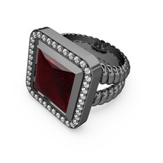 Garnet ve beyaz zirkon 925 ayar siyah rodyum kaplama gümüş yüzük