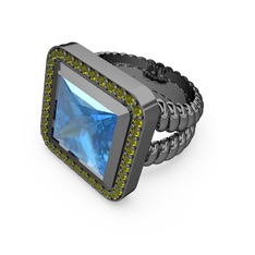 Armonia Yüzük - Akuamarin ve peridot 925 ayar siyah rodyum kaplama gümüş yüzük #146ezpq