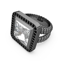 Armonia Yüzük - Swarovski ve siyah zirkon 925 ayar siyah rodyum kaplama gümüş yüzük #14neyao