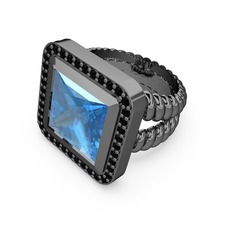 Armonia Yüzük - Akuamarin ve siyah zirkon 925 ayar siyah rodyum kaplama gümüş yüzük #15422jc