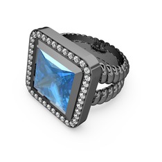 Armonia Yüzük - Akuamarin ve swarovski 925 ayar siyah rodyum kaplama gümüş yüzük #16z4raj