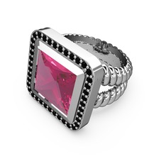 Armonia Yüzük - Pembe kuvars ve siyah zirkon 14 ayar beyaz altın yüzük #17wg3c4