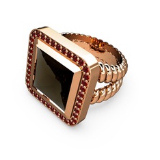 Armonia Yüzük - Dumanlı kuvars ve garnet 925 ayar rose altın kaplama gümüş yüzük #18a0g2f