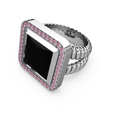 Siyah zirkon ve pembe kuvars 18 ayar beyaz altın yüzük