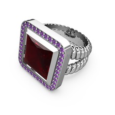 Garnet ve ametist 14 ayar beyaz altın yüzük