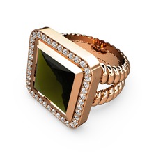 Peridot ve beyaz zirkon 925 ayar rose altın kaplama gümüş yüzük