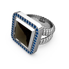 Armonia Yüzük - Dumanlı kuvars ve lab safir 18 ayar beyaz altın yüzük #1cbdfgz