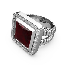 Garnet ve swarovski 14 ayar beyaz altın yüzük