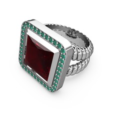 Garnet ve yeşil kuvars 18 ayar beyaz altın yüzük