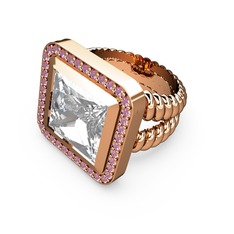 Swarovski ve pembe kuvars 14 ayar rose altın yüzük