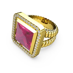Armonia Yüzük - Pembe kuvars ve swarovski 8 ayar altın yüzük #1eyu928