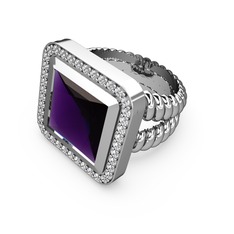 Ametist ve pırlanta 14 ayar beyaz altın yüzük (0.6 karat)