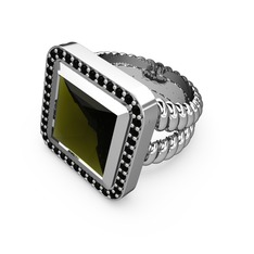 Armonia Yüzük - Peridot ve siyah zirkon 925 ayar gümüş yüzük #1g01kzp