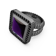 Armonia Yüzük - Ametist ve siyah zirkon 925 ayar siyah rodyum kaplama gümüş yüzük #1gx2hs6