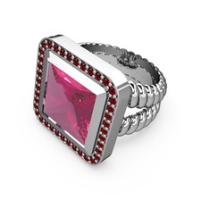 Armonia Yüzük - Pembe kuvars ve garnet 8 ayar beyaz altın yüzük #1h7p789