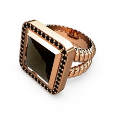 Dumanlı kuvars ve siyah zirkon 8 ayar rose altın yüzük