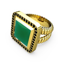 Armonia Yüzük - Kök zümrüt ve siyah zirkon 925 ayar altın kaplama gümüş yüzük #1k65ue