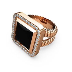 Armonia Yüzük - Siyah zirkon ve akuamarin 14 ayar rose altın yüzük #1krcndt