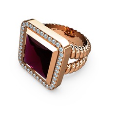 Rodolit garnet ve akuamarin 8 ayar rose altın yüzük