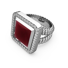 Kök yakut ve swarovski 8 ayar beyaz altın yüzük